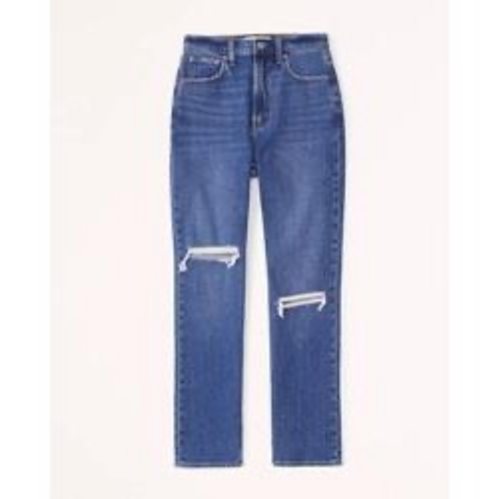 Abercrombie Curve Love Ultra High Rise Ankle Straight Jean in Blue